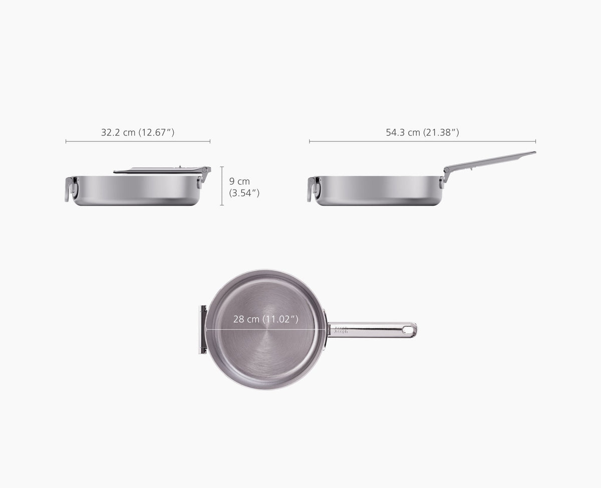 Joseph Joseph Space Steel 28cm stainless steel saute pan with lid side view with lid on, Homelux Kenya