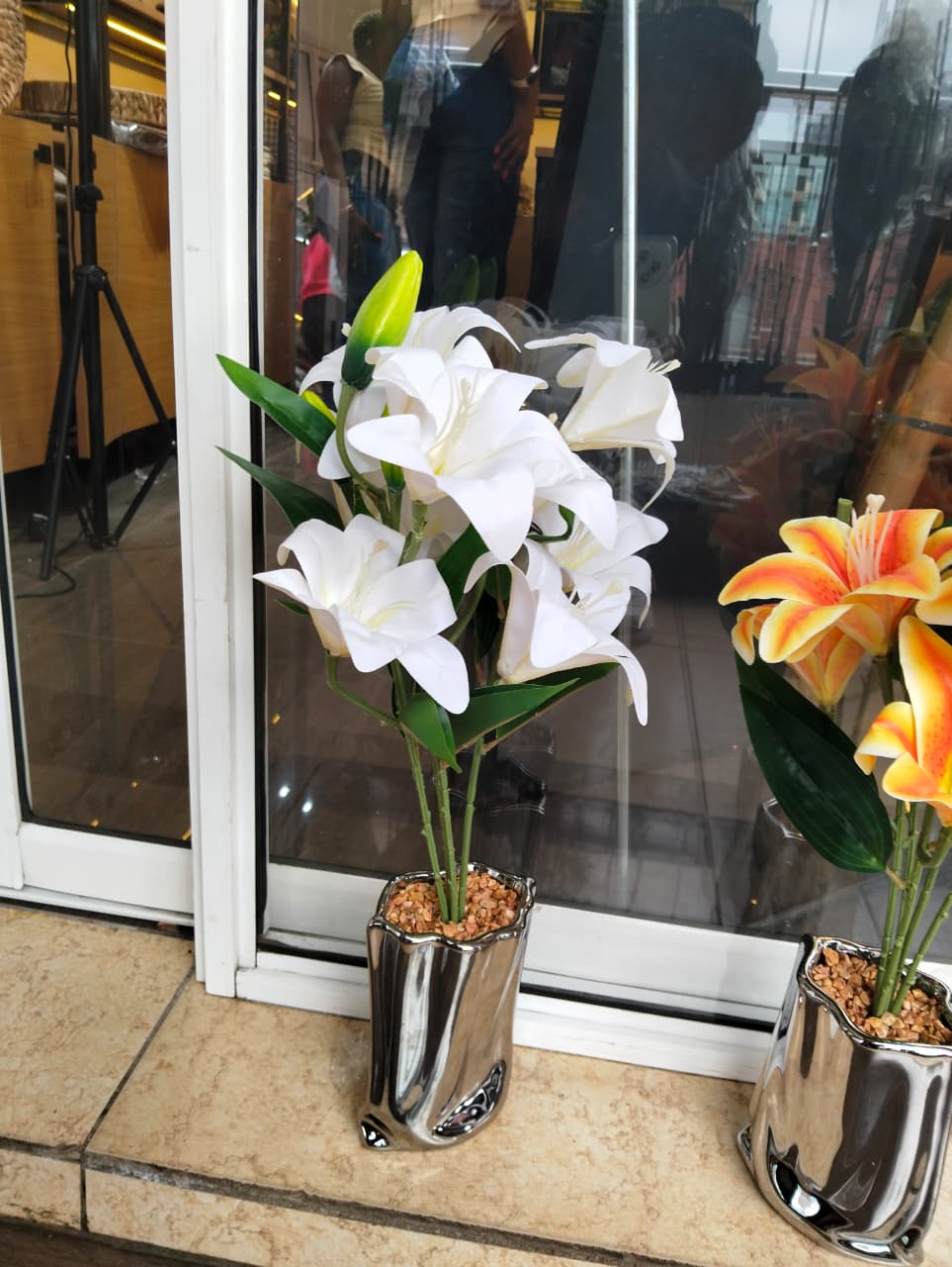 Table Top Big Silver Potted Flowers