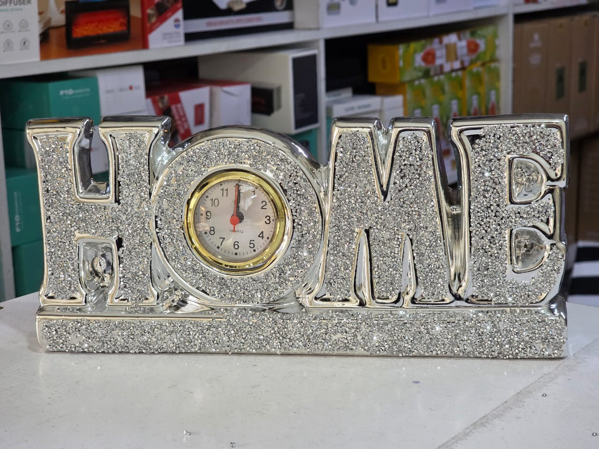 Elegant Glittery "HOME" Tabletop clock decor