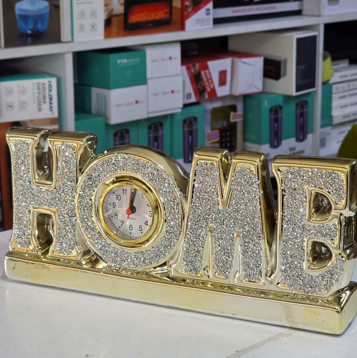 Elegant Glittery "HOME" Tabletop clock decor