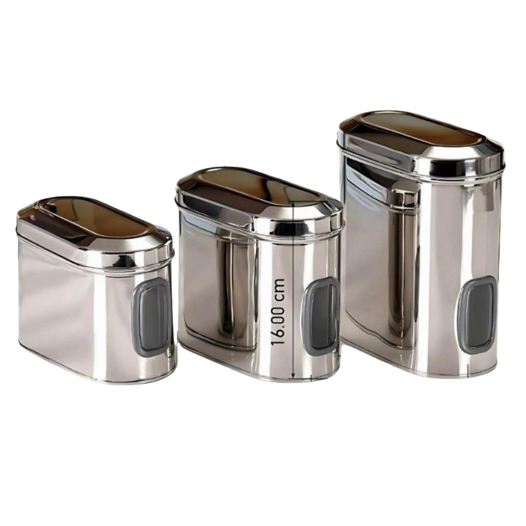 3pcs Stainless Steel Oval Storage Set (1500ml / 2000ml / 2500ml)
