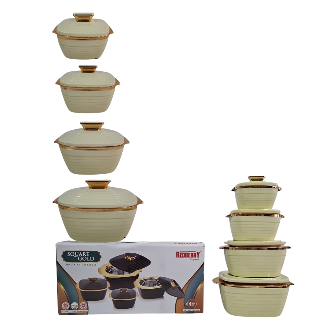Redberry Premium Range Plastic Designer Hotpot Square Gold 4pcs Set (850ml / 1200ml / 2000ml / 3000ml)