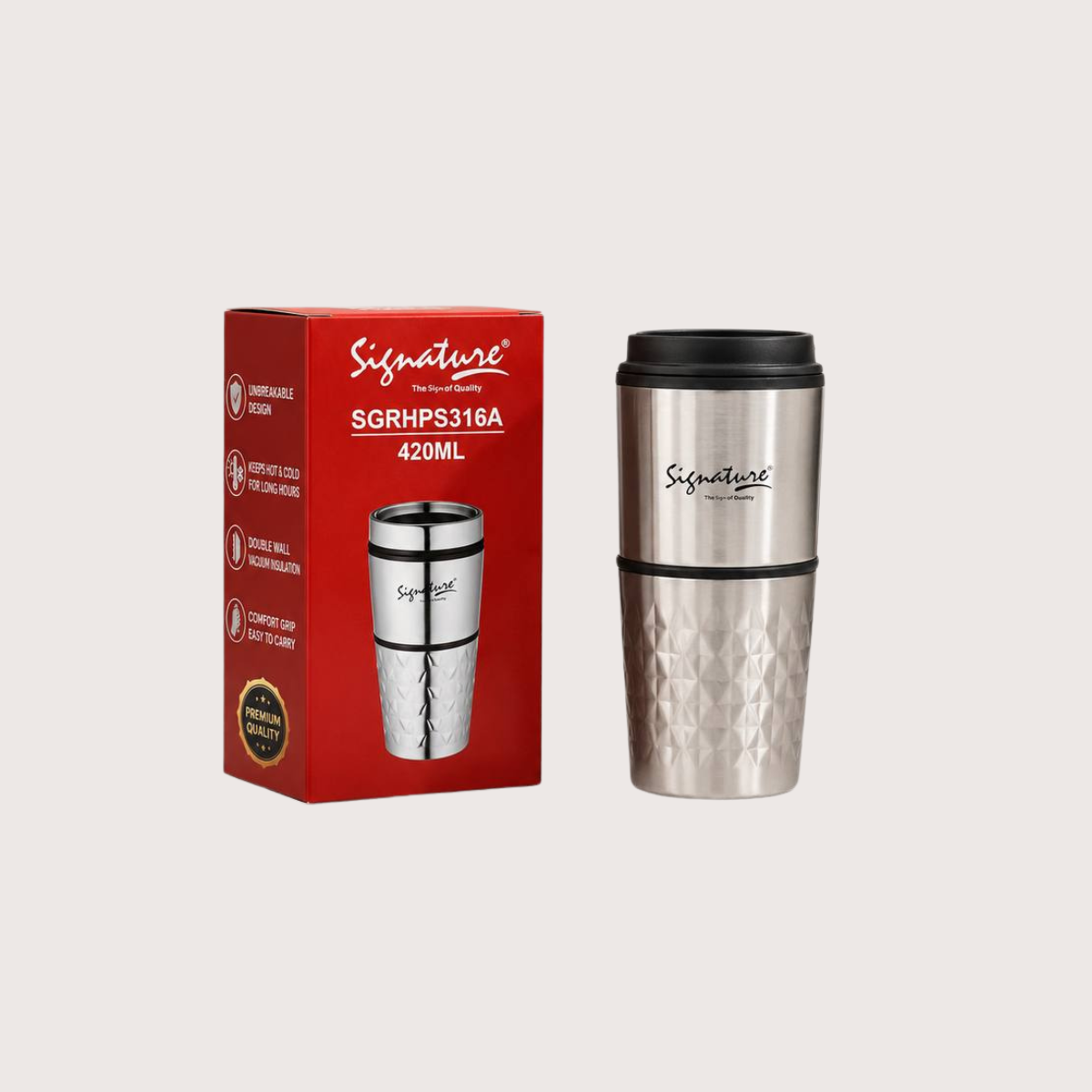 Signature 420 ml Unbreakable Vacuum Travel Mug โ Double-Wall Insulated