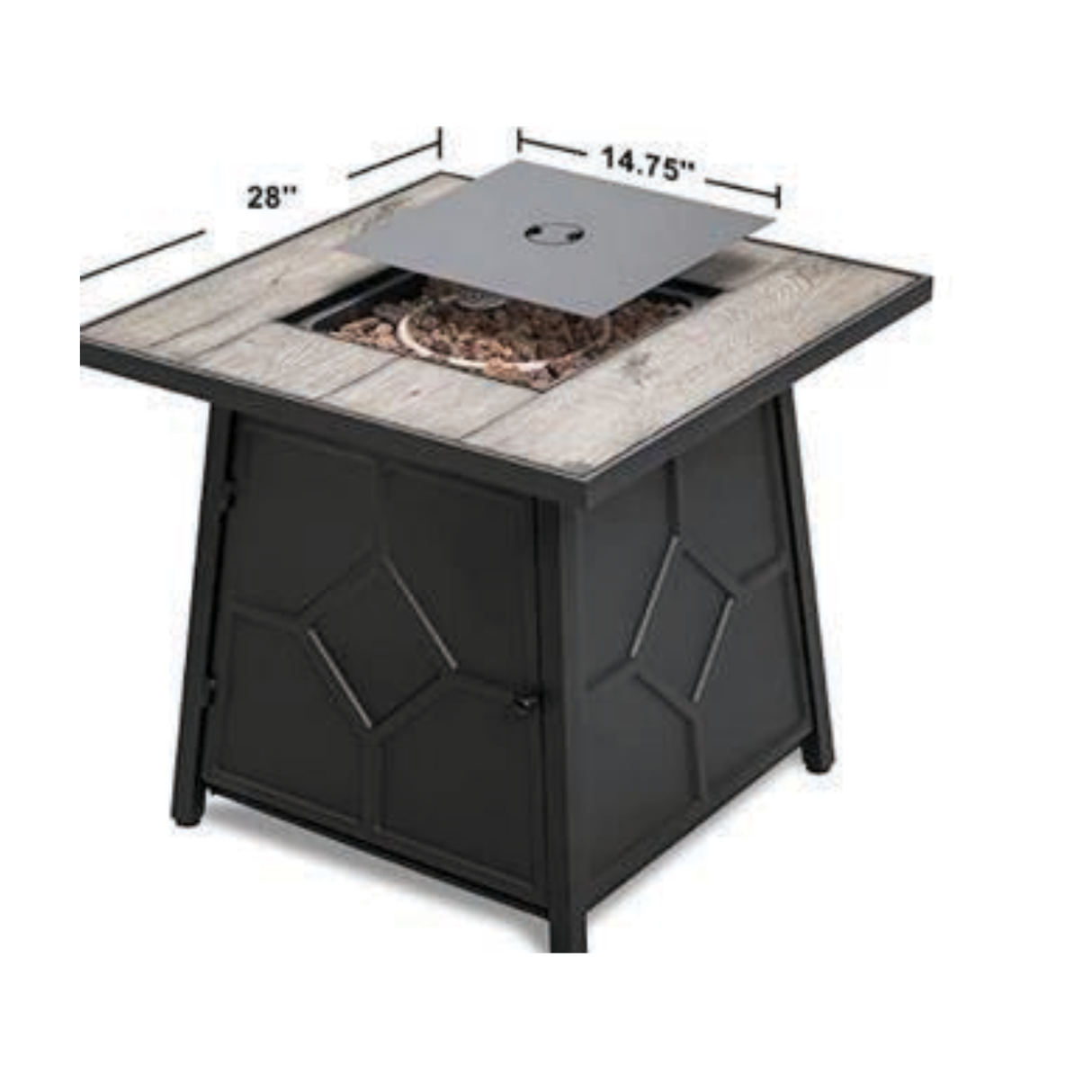 Fire Pit Table Square Outdoor Gas Heater 13KW Lava Rocks Ceramic Tile Top 28 Inch Patio