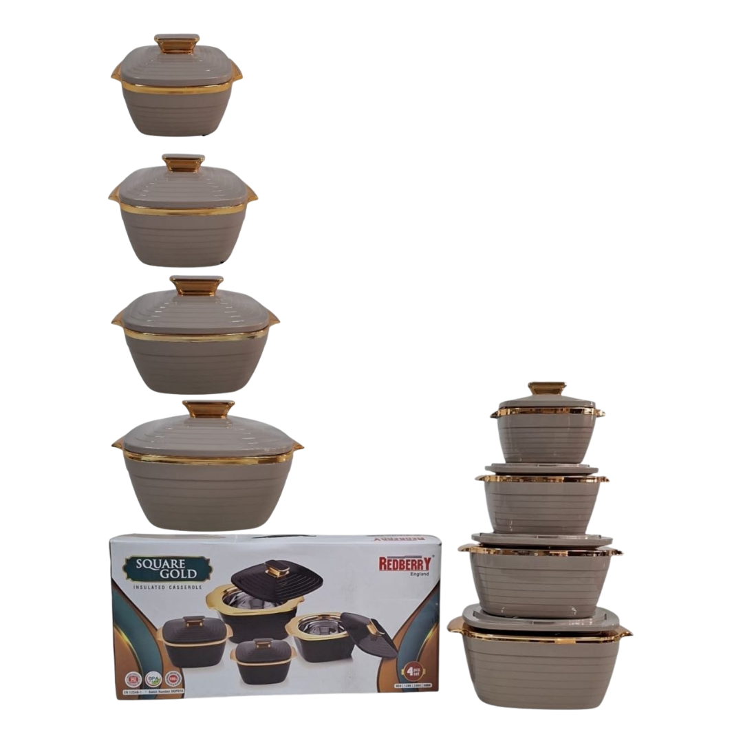 Redberry Premium Range Plastic Designer Hotpot Square Gold 4pcs Set (850ml / 1200ml / 2000ml / 3000ml)