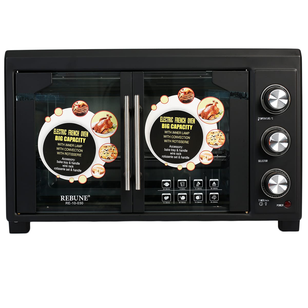 Rebune French Door Electric Oven 45L with rotisserie and double glass door