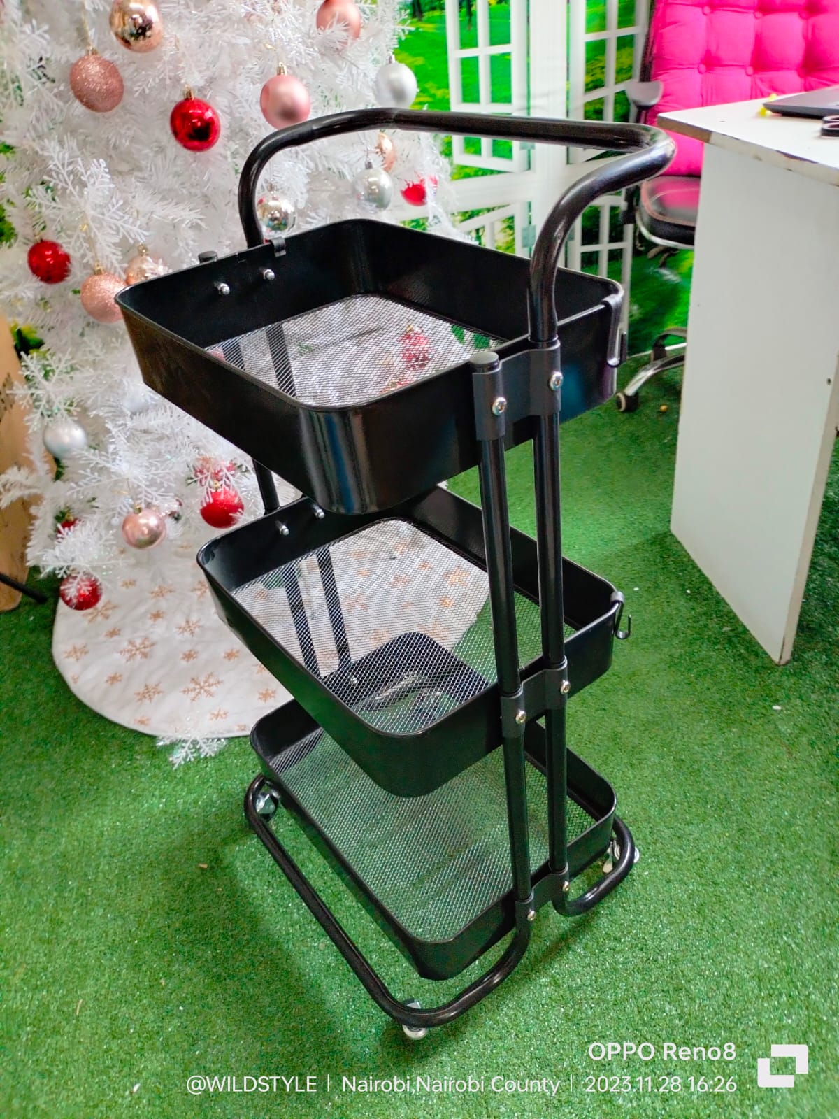3 Tier Fully Metallic Movable Trolley Storage Rack with Wheels for Kitchen Bathroom Office