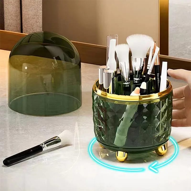 Luxury 360° rotating makeup brushes holder with lid