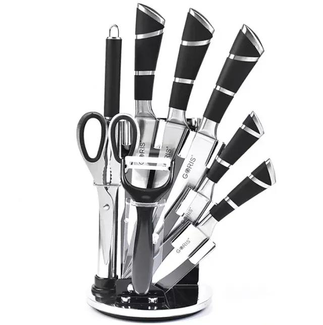 9-Piece Stainless Steel Kitchen Knife Set with Acrylic Block, Shears & Sharpener