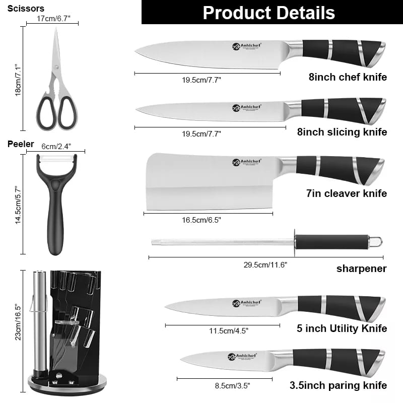9-Piece Stainless Steel Kitchen Knife Set with Acrylic Block, Shears & Sharpener
