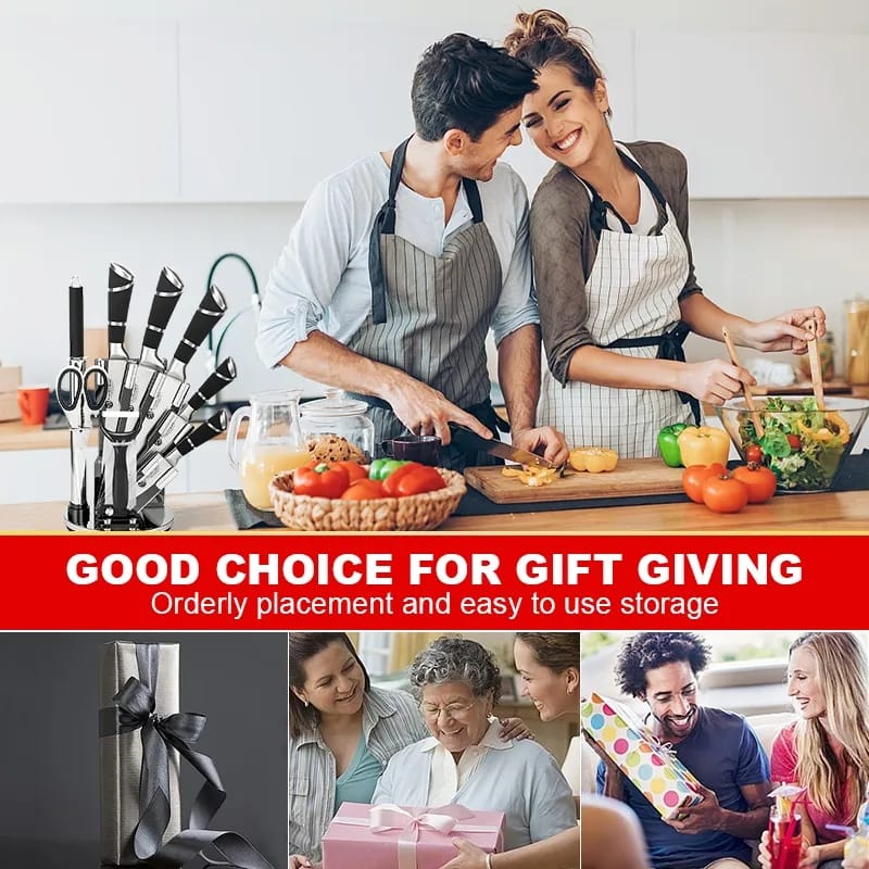 9-Piece Stainless Steel Kitchen Knife Set with Acrylic Block, Shears & Sharpener