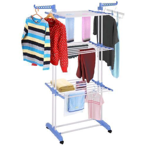 Three layer laundry drying rack with hanger.