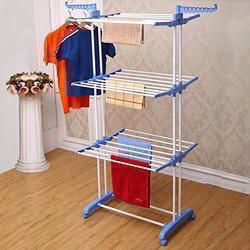 Three layer laundry drying rack with hanger.