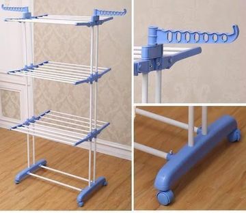 Three layer laundry drying rack with hanger.