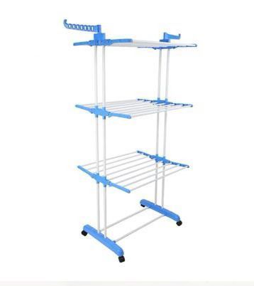Three layer laundry drying rack with hanger.