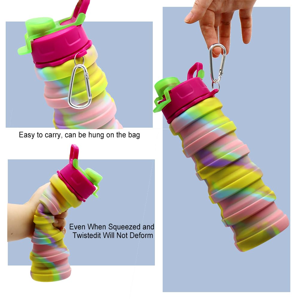 Multicoloured 500ml silicone collapsible water bottle