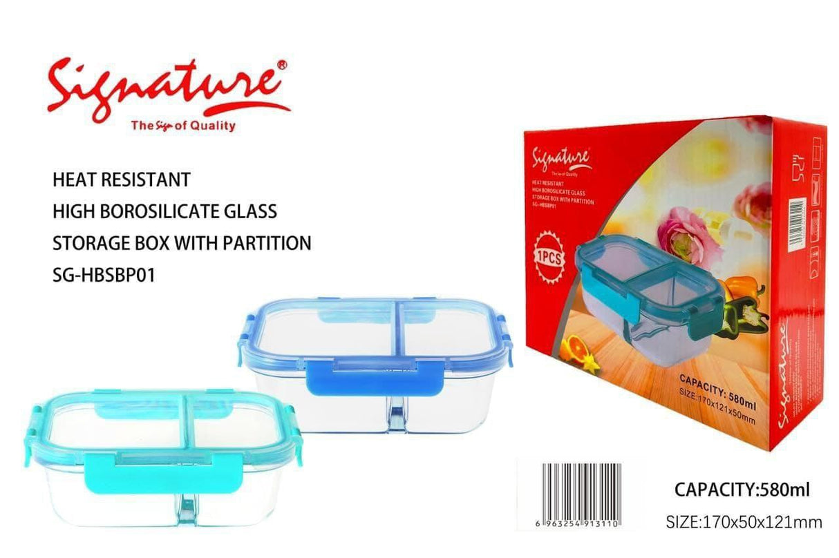 Partioned High Borosilicate Glass Casserole with lid
