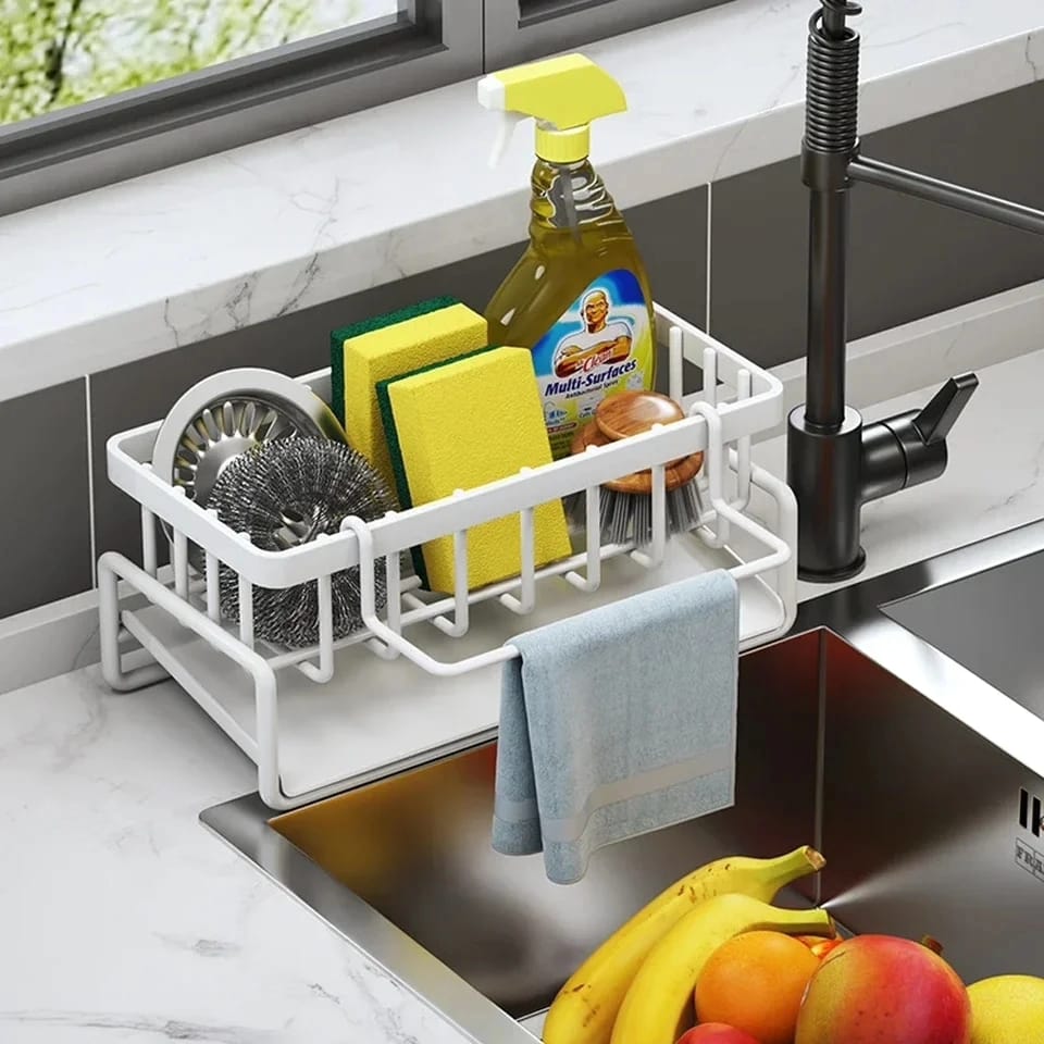Sink Caddy with Water Draining Tray/Multifunctional Sink Sponge Detergent storage Rack