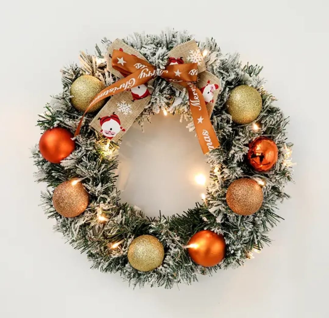 40cm Frosted Front Door Christmas Wreath With Christmas Ornaments