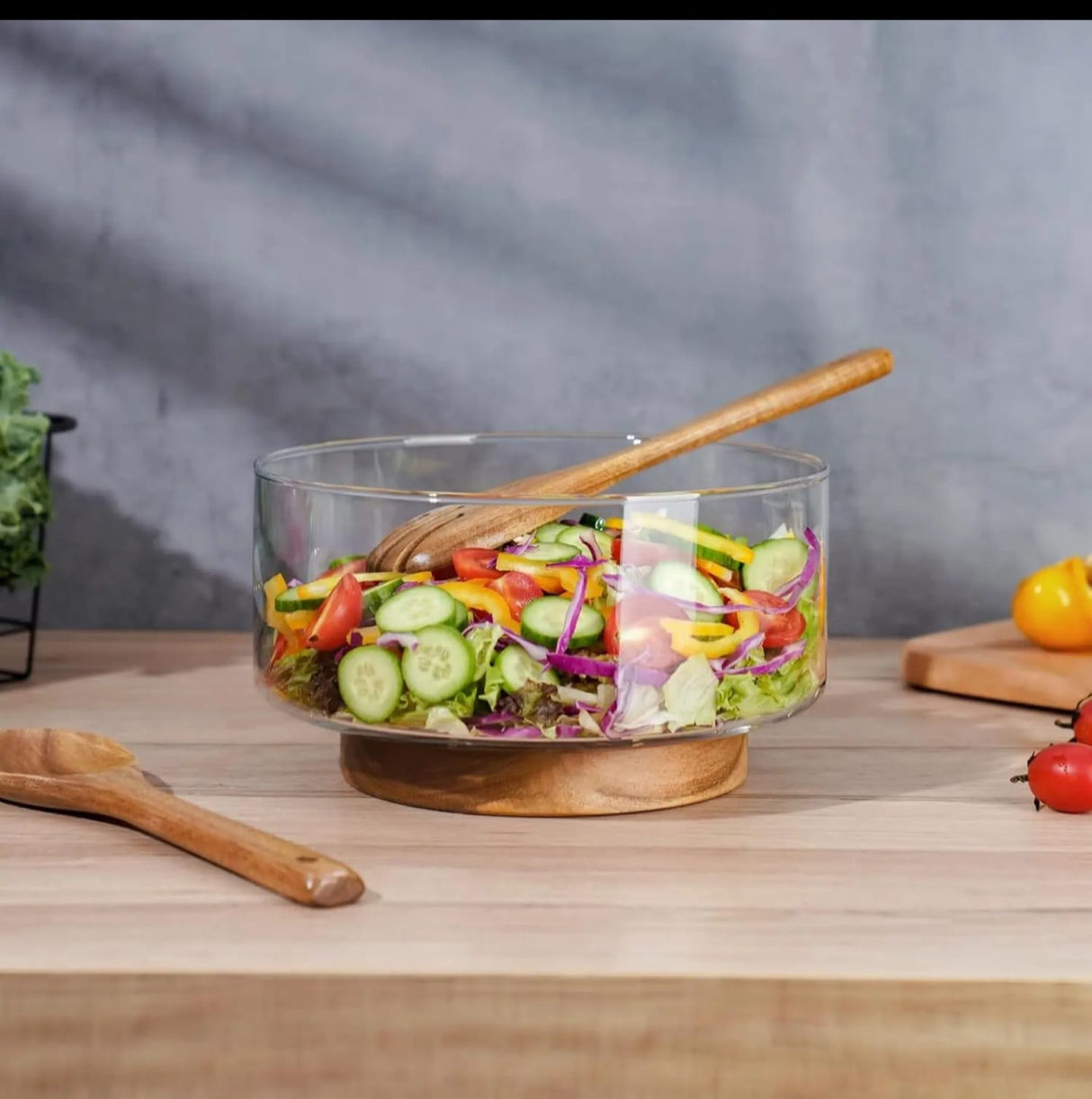 Multipurpose Large Serving Bowl Set – 3700ml with Acacia Wood Base