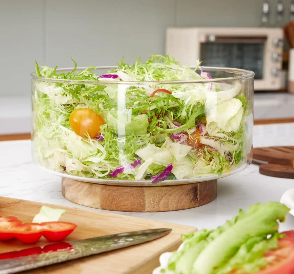 Multipurpose Large Serving Bowl Set – 3700ml with Acacia Wood Base