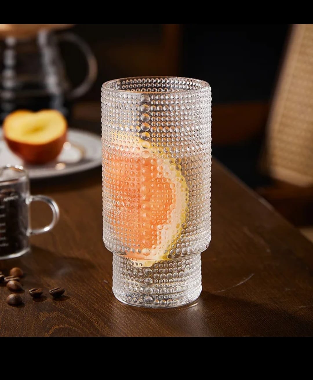 Embossed Vintage Ribbed Glass – 350ml Heat-Resistant Transparent Drinkware