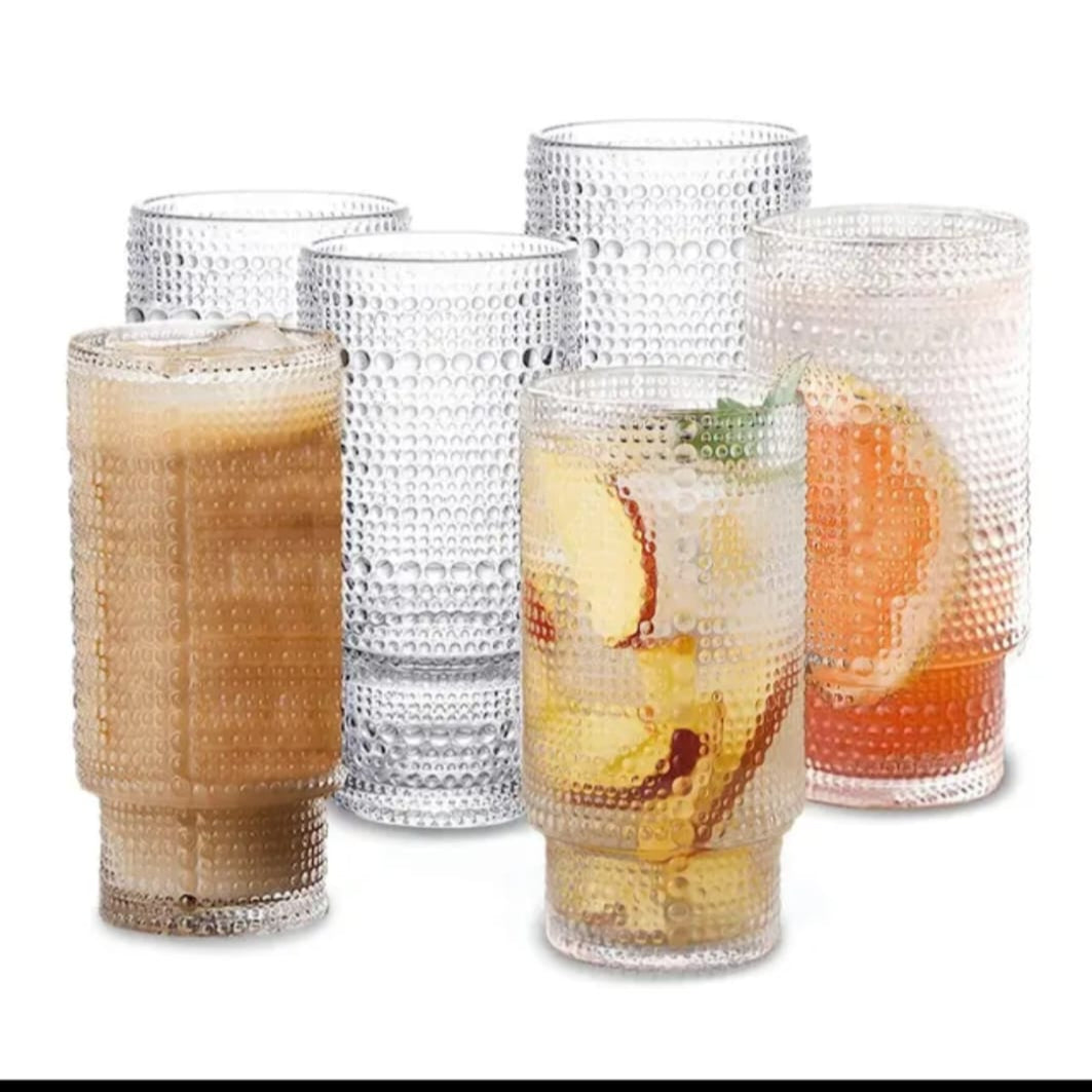 Embossed Vintage Ribbed Glass – 350ml Heat-Resistant Transparent Drinkware