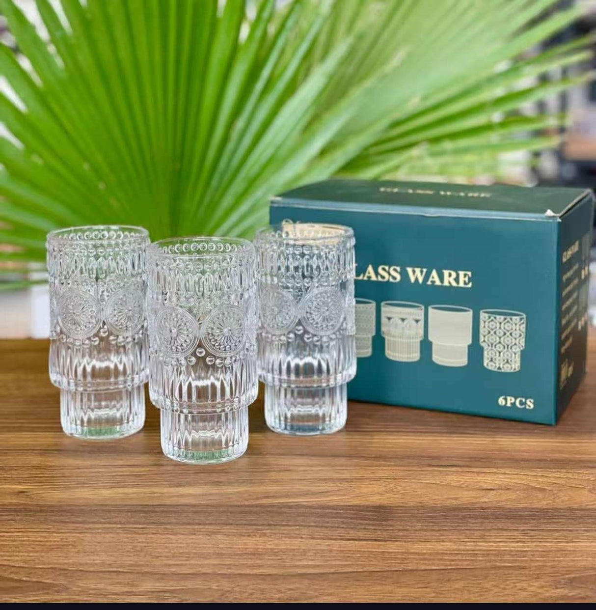 Embossed Vintage Ribbed Glass – 350ml Heat-Resistant Transparent Drinkware