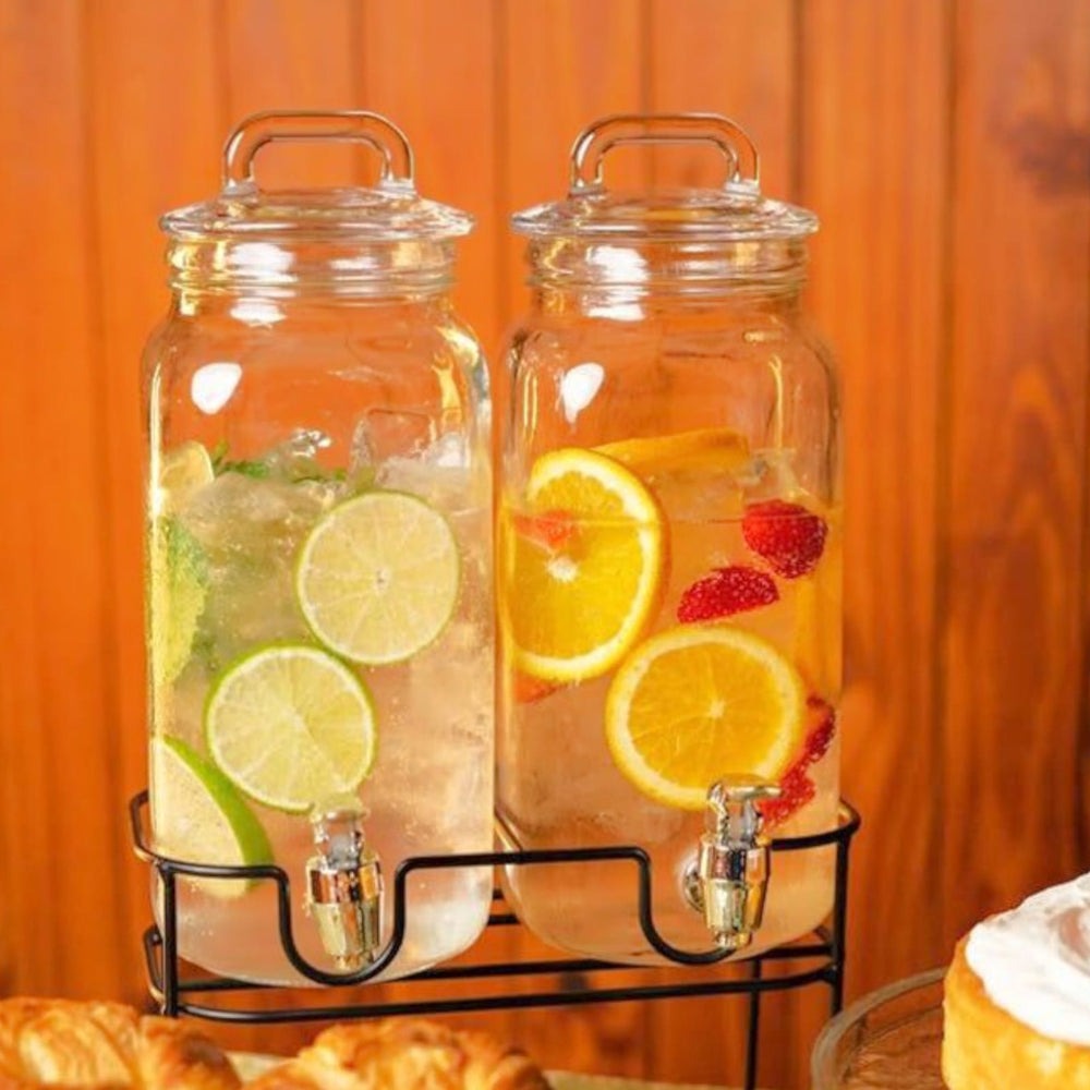 Danny Home Glass Juice Dispenser with Tap & Stand | Large Beverage Dispenser for Juice, Water & Drinks