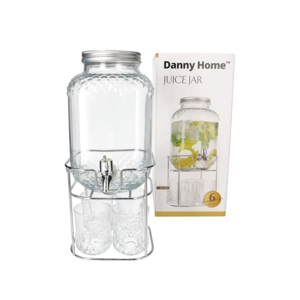 Danny Home 4 Litre Beverage Dispenser with 4 Glasses & Stand | Drink Dispenser Set