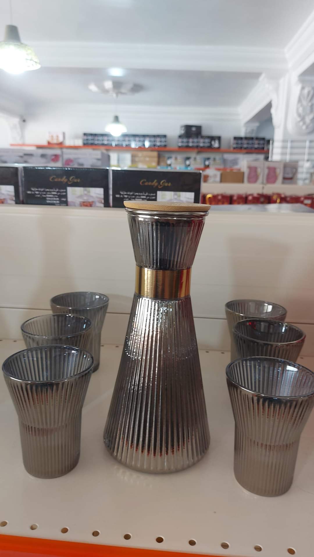 7 Pcs Set Quality Ribbed Flute Shaped Carafe Glass set