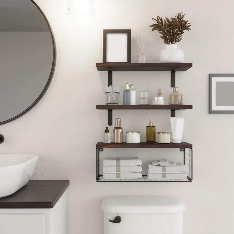 Solid pine wood bathroom floating shelves