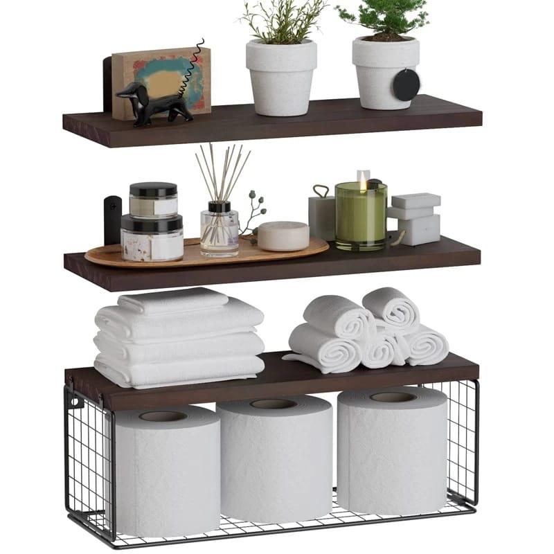 Solid pine wood bathroom floating shelves