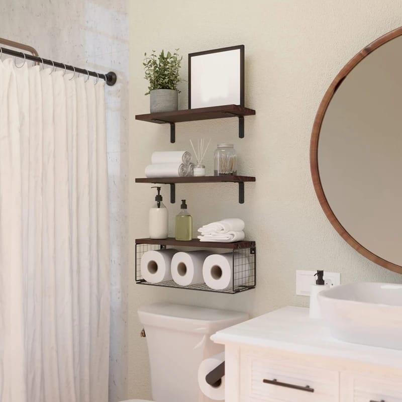 Solid pine wood bathroom floating shelves