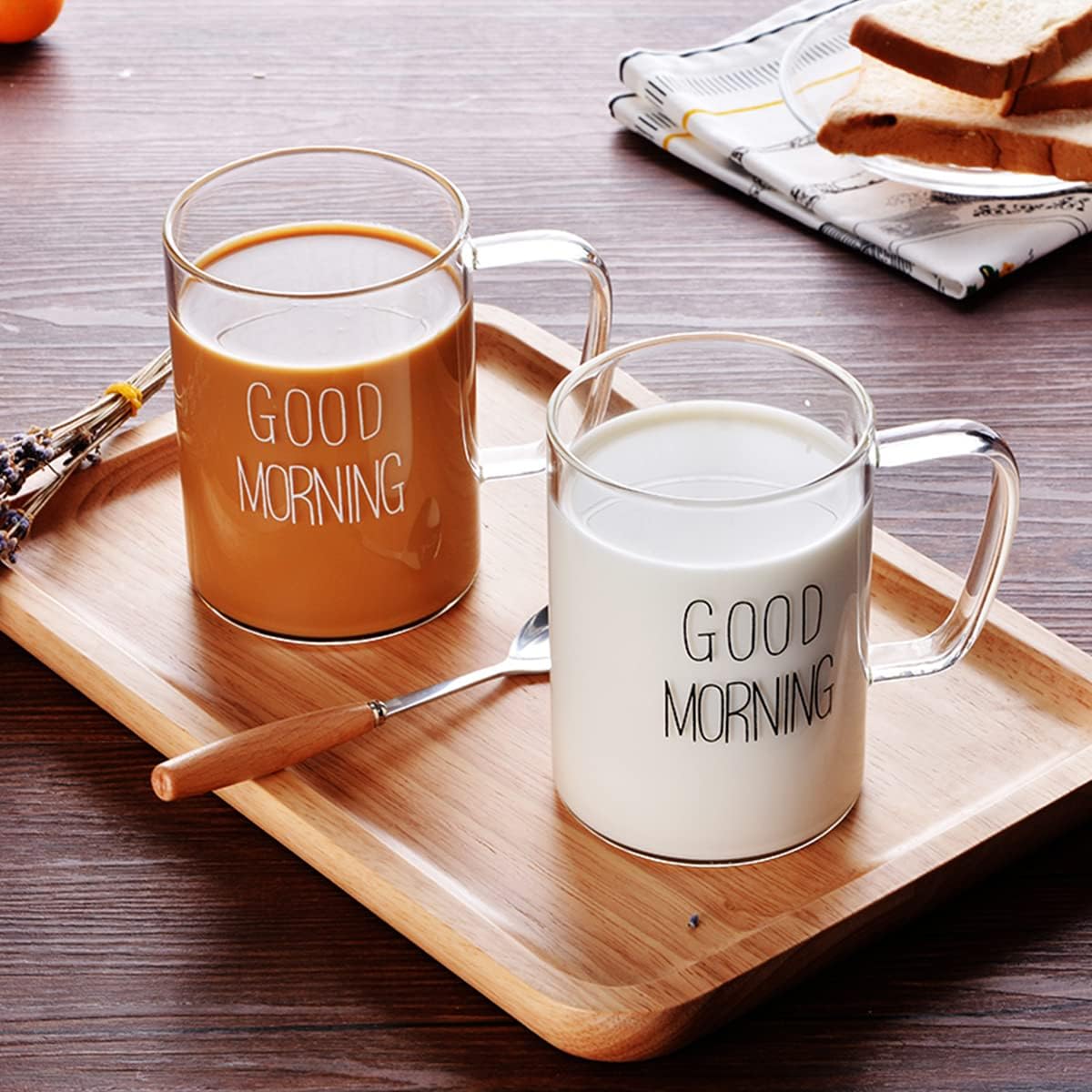 Borosilicate Good Morning Printed Glass Mug with Handle