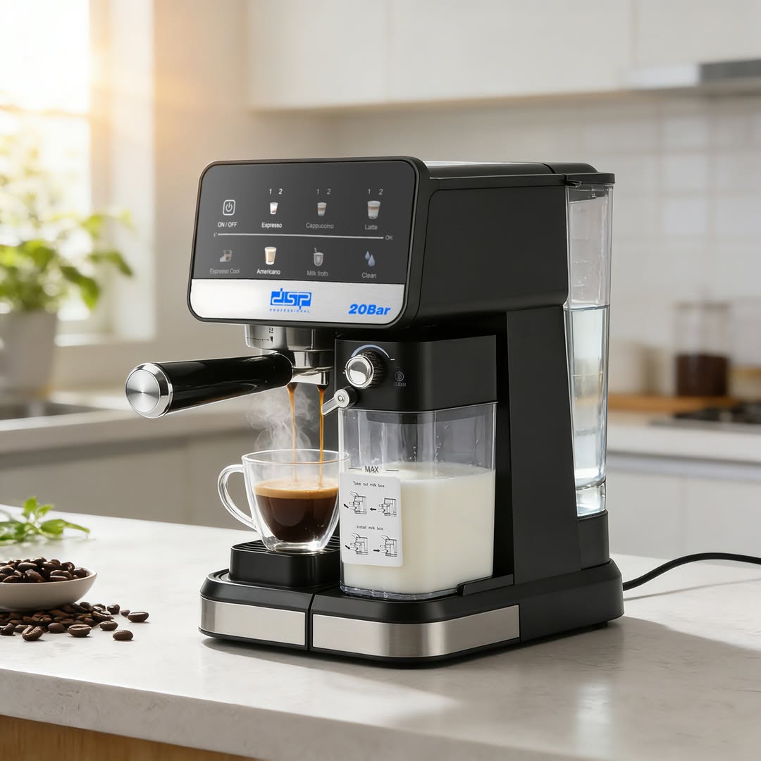 DSP Expresso Coffee Maker with ULKA 20 Bar Pump & Automatic Milk Frother