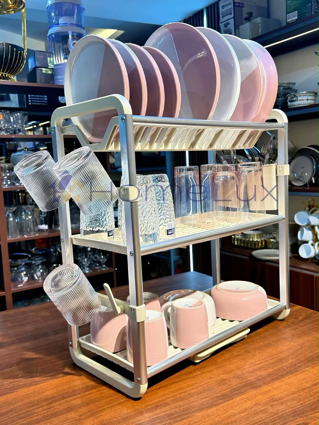 Aluminium Dish Drying Rack Multifunctional Dish Rack, Large Capacity Dish Drainer for Kitchen Counter, Rustproof Dish Drying Rack with Cutlery & Cup Holders