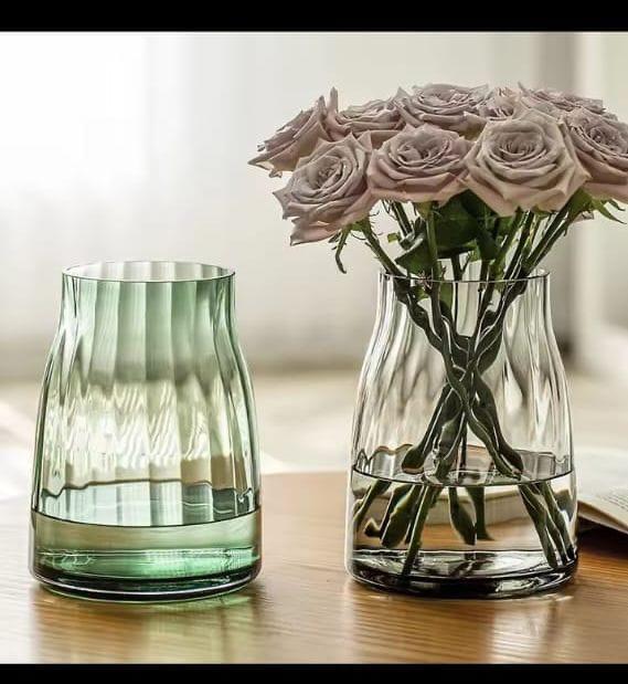 Wide sophisticated green tones Nordic glass vase with a touch of gold