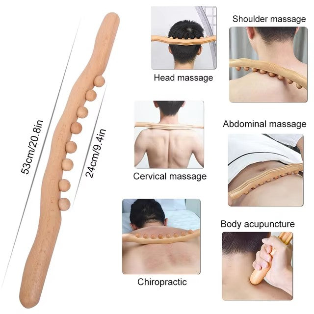 Wooden Gua Sha Stick Body Massage Tool Abdominal Cellulite Massage Backpain Relief Wood Therapy Massage Cup 8 Beads Handheld