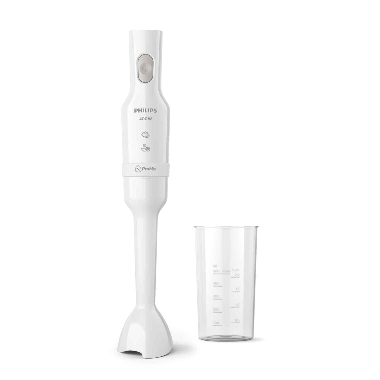 Philips Promix Hand Blender 400W - Anti-Splash Blade Guard, Slip-Free Ergonomic Grip, Transparent Mixing Tumbler