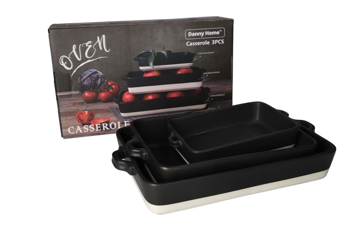 Danny Home Rectangular Ceramic Casserole Set 3pcs | Oven & Microwave Safe Bakeware