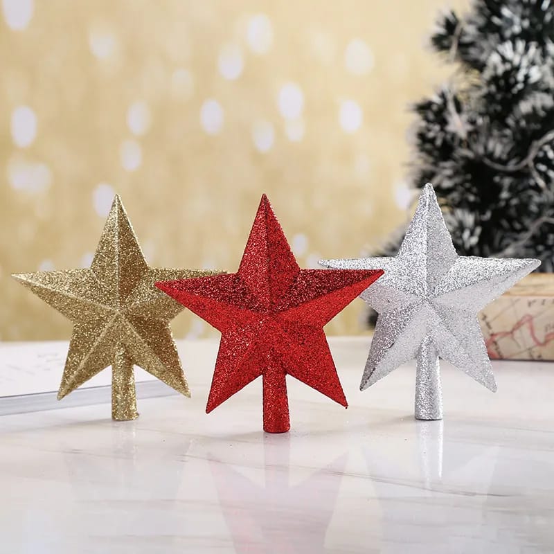 1 pcs Star Tree Topper Christmas Golden Star Tree Topper Glittered Xmas Tree-top Star