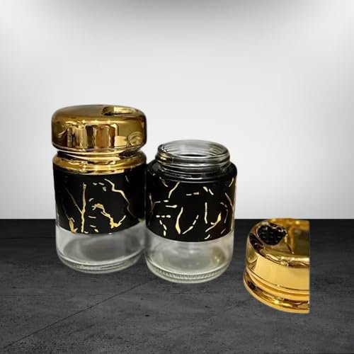 Homes Glass Salt & Pepper Shaker Set – Elegant Gold & Marble Finish Condiment Set for Dining Table