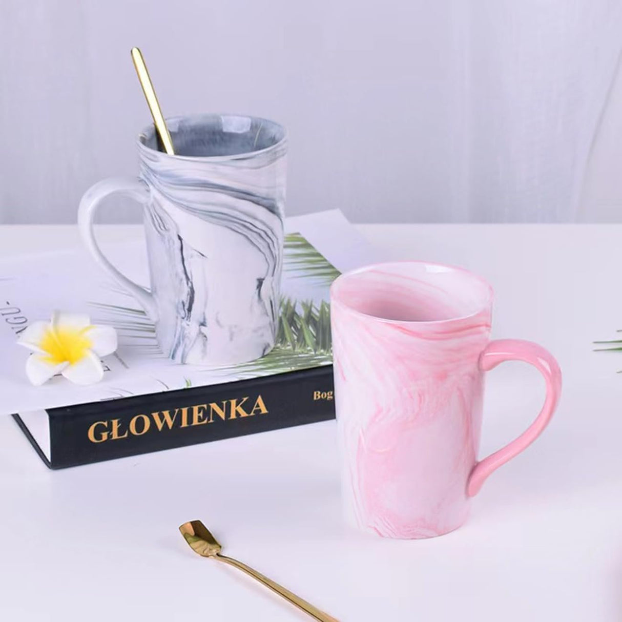 350ml Marble Ceramic Tea & Coffee Mug Set of 6 – Microwave & Dishwasher Safe, Home & Office Cup Set