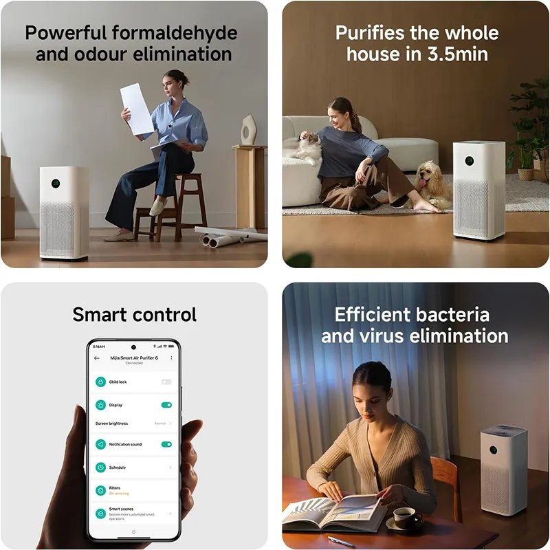 Xiaomi Mijia Smart Air Purifier 6 – 443m³/h CADR, 5-Layer Filter, App & Voice Control, 87.5㎡ Coverage