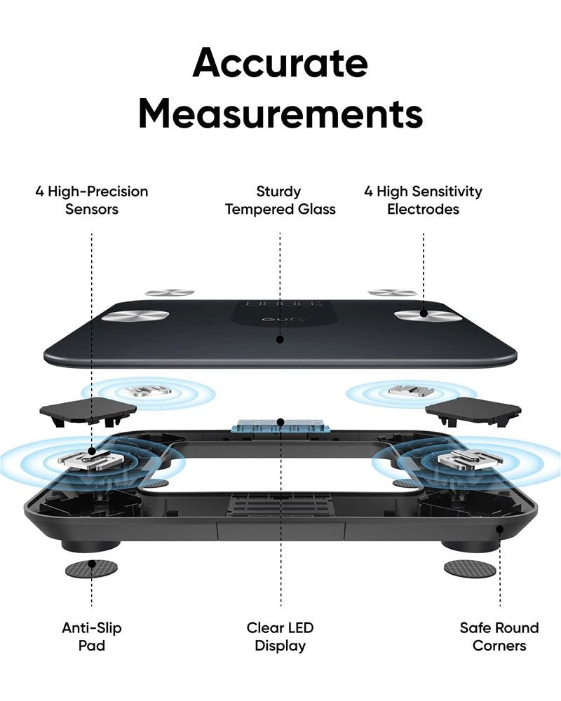 Eufy Smart Scale A1 – 12 Body Measurements, Bluetooth, 16 User Profiles, Compact 26x26cm Design