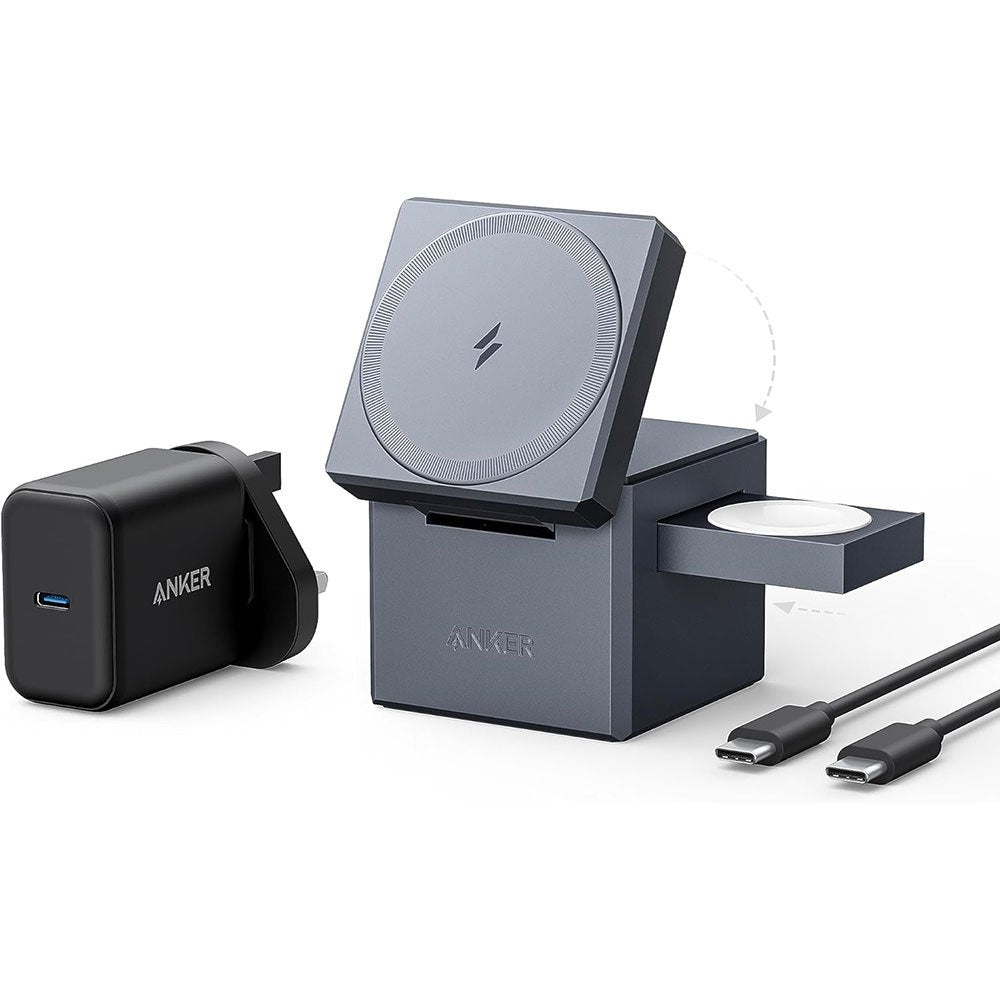 Anker 3-in-1 Cube with MagSafe – 15W Wireless Charger for iPhone, Apple Watch & AirPods, Foldable Travel Charger