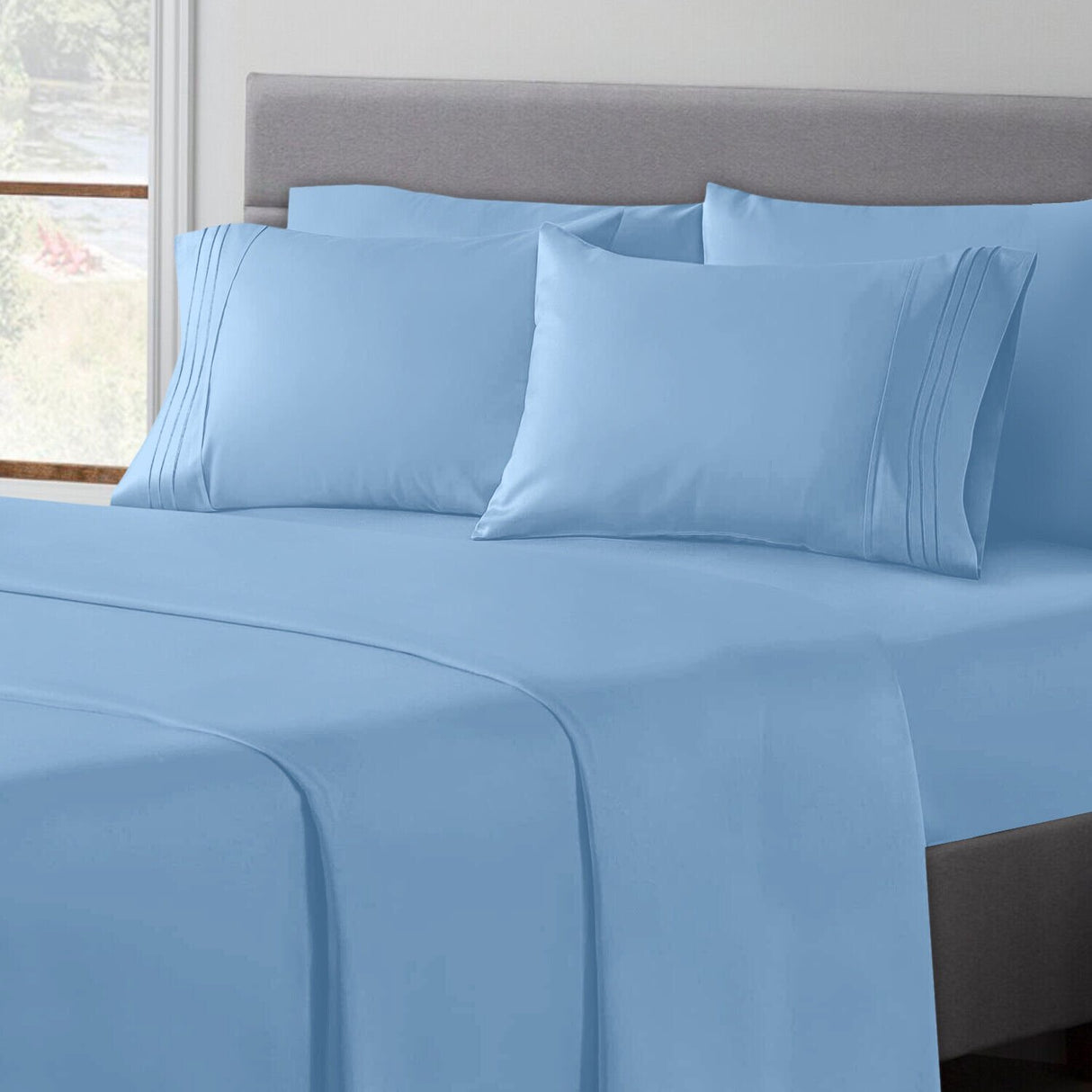 Superfine 100% Cotton Bed Sheet Set – 6 Piece Fitted Sheet, Flat Sheet & Pillowcases, All Sizes & Colours