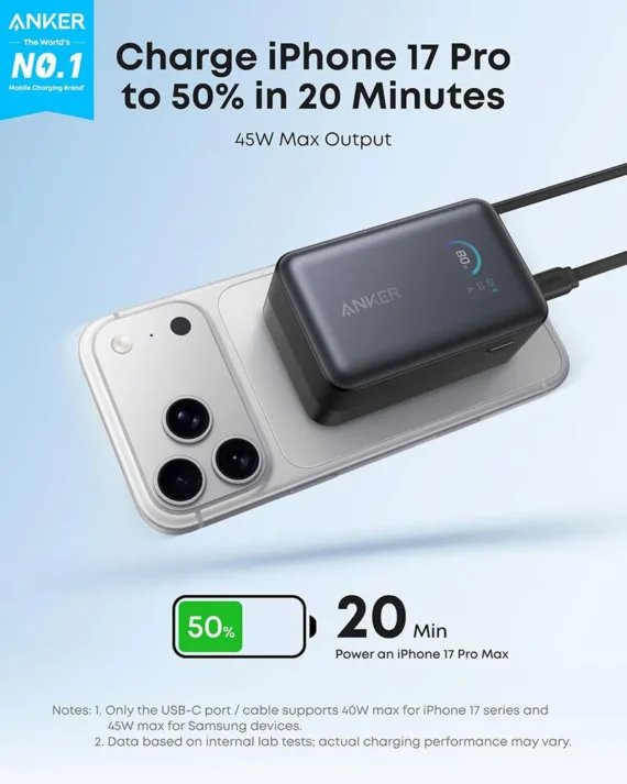 Anker Nano Power Bank 10000mAh 45W | Built-In Retractable USB-C Cable Power Bank