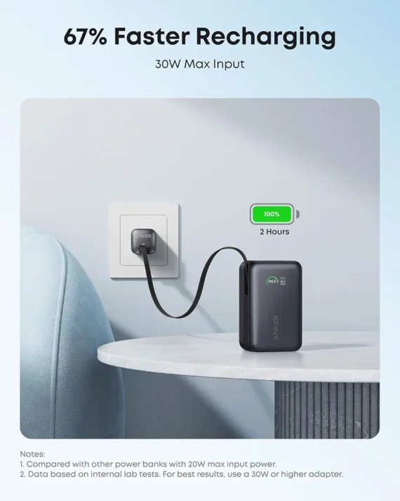 Anker Nano Power Bank 10000mAh 45W | Built-In Retractable USB-C Cable Power Bank